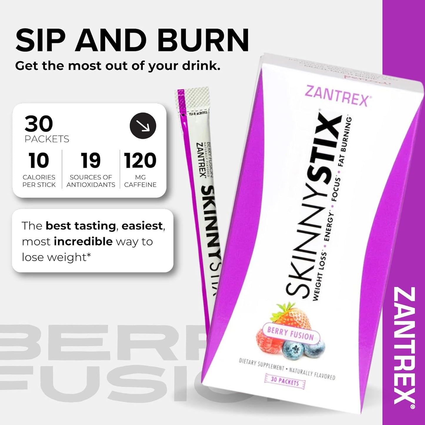 Zantrex SkinnyStix Energy Powder – GLP-1 Support, Appetite & Energy Boost (Berry, 30 Stix)