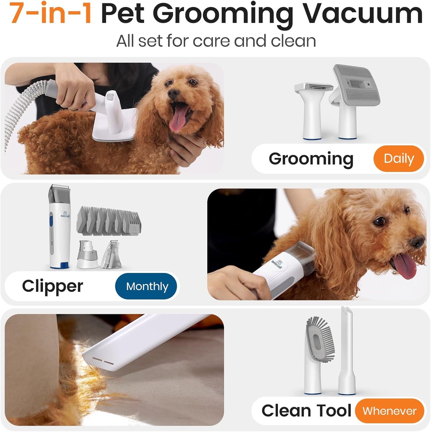 Dog Grooming Vacuum Kit – Pet Grooming Vacuum with Clippers, Nail Grinder & 7 Grooming Tools