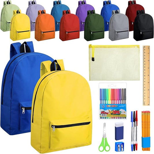 12-Pack 17" Backpacks with 144 School Supplies Kits for All Grades