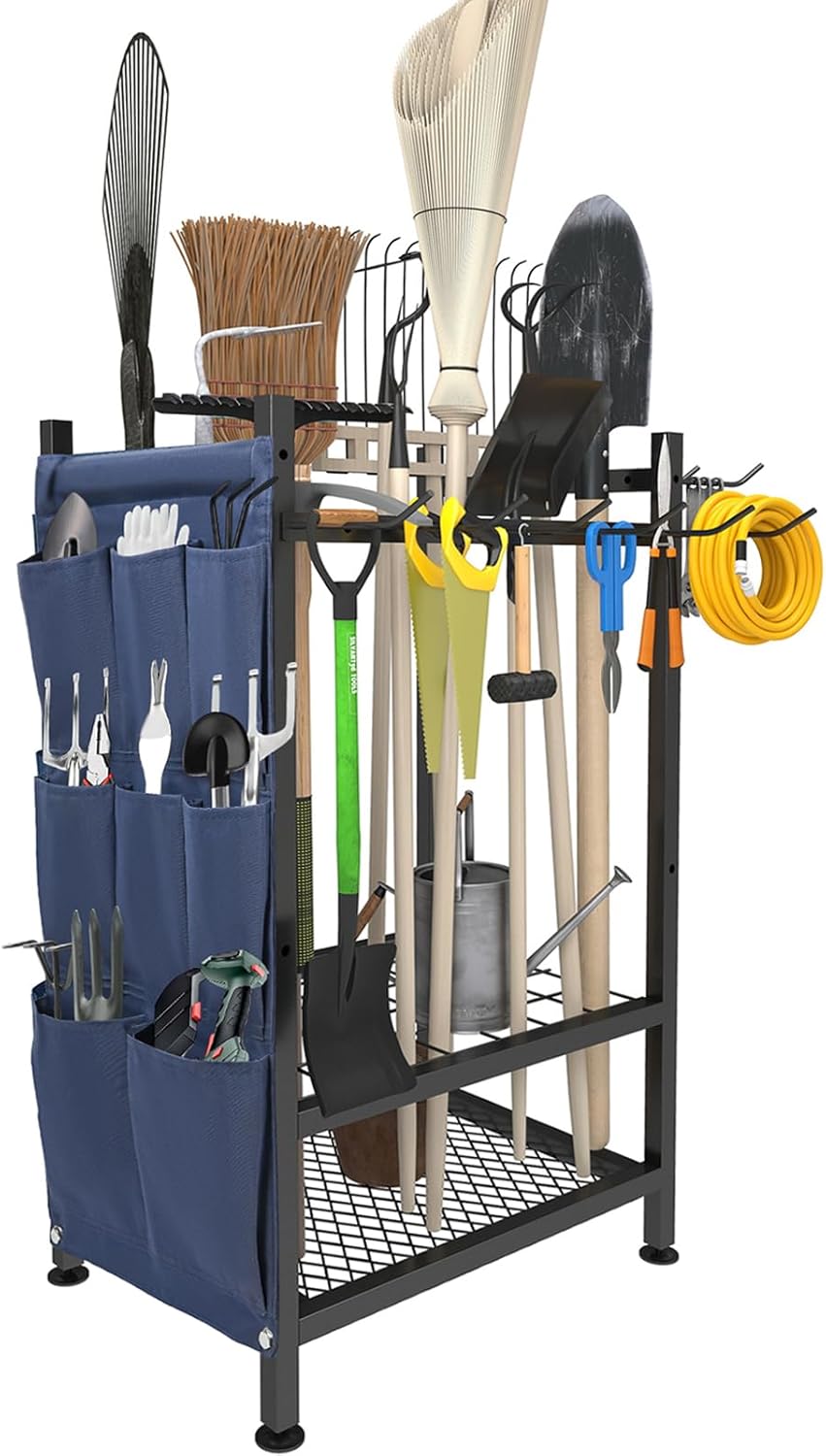Garden Yard Tool Rack – Metal Garage Storage Organizer for Up to 46 Tools, Rakes, Brooms & Shovels