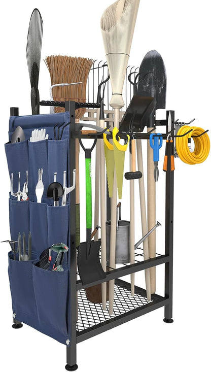 Garden Yard Tool Rack – Metal Garage Storage Organizer for Up to 46 Tools, Rakes, Brooms & Shovels