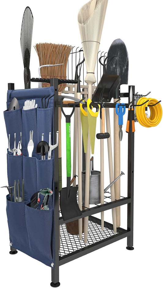 Garden Yard Tool Rack – Metal Garage Storage Organizer for Up to 46 Tools, Rakes, Brooms & Shovels