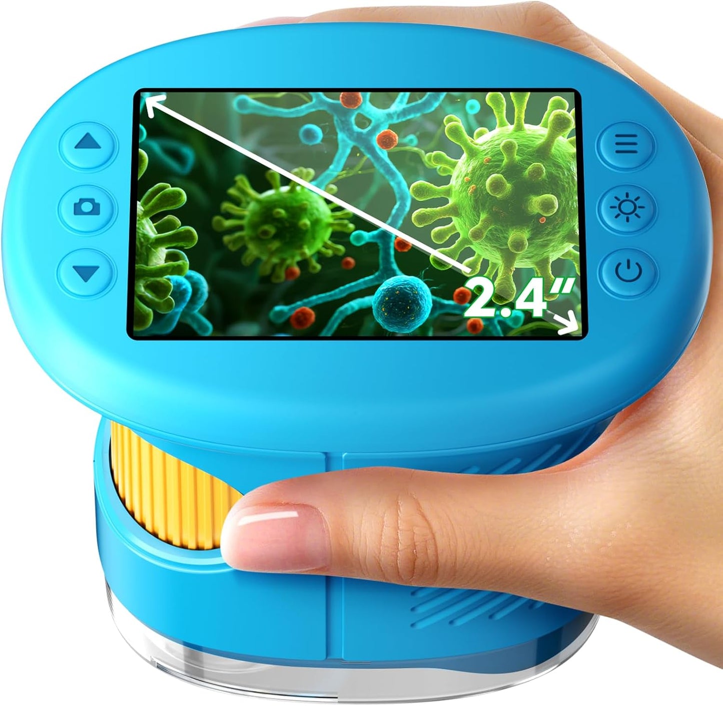 1000X Kids Handheld Digital Microscope – 4K 2.4" Screen with 12 Slides (Blue)