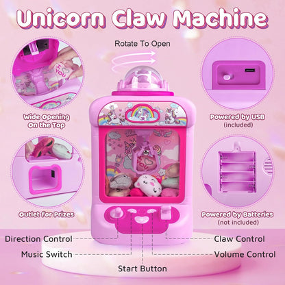 Claw Machine for Kids, Candy Grabber Prize Dispenser with Sound & 20 Mini Plush Toys
