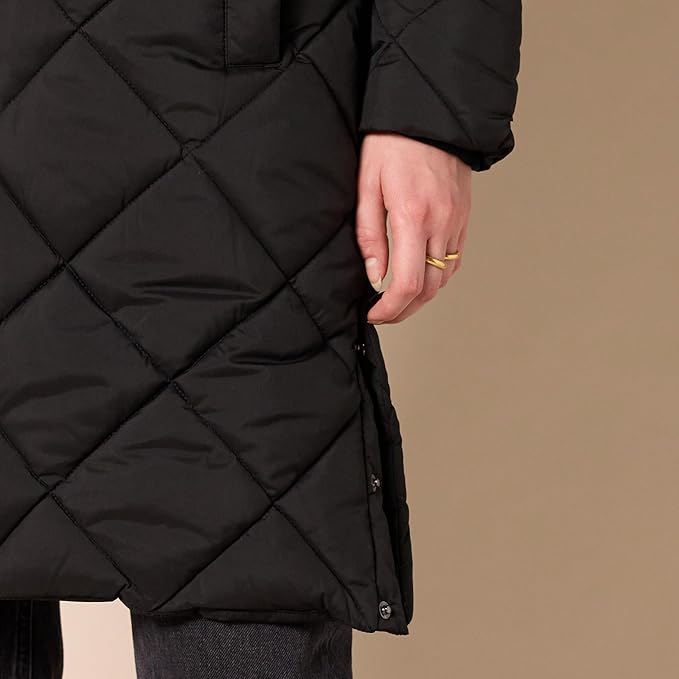 Women’s Heavyweight Puffer Jacket – Diamond Quilted Knee-Length Winter Coat