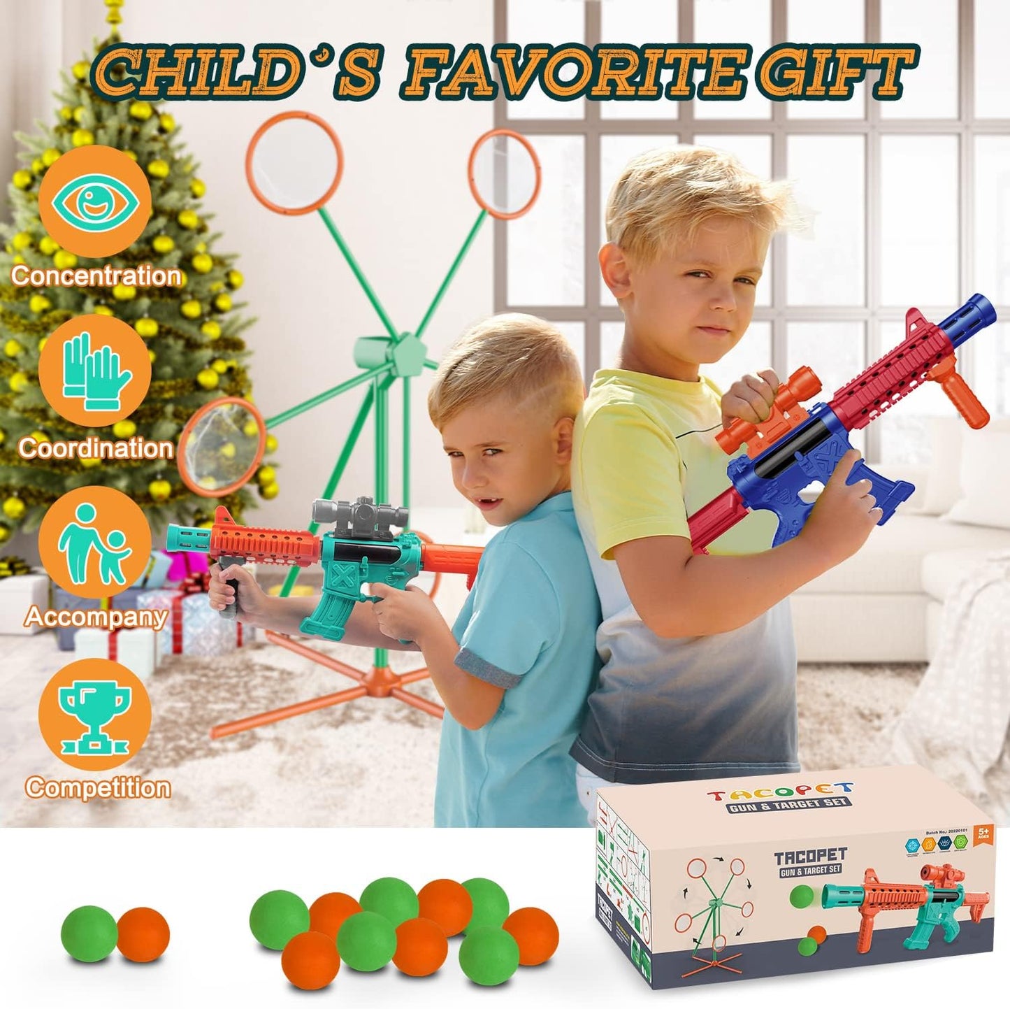 Shooting Games Toy Set – Outdoor Game for Kids Ages 5+ | Includes Moving Target, 2 Popper Air Toy Guns, and 24 Foam Balls – Great Gift for Boys and Girls!
