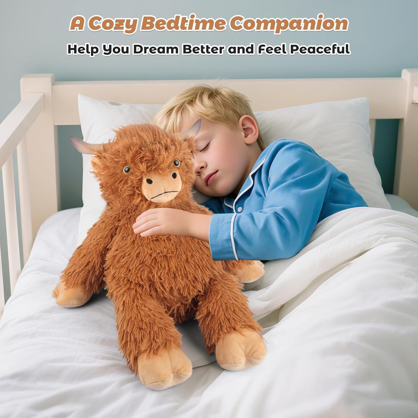 24" Highland Cow Weighted Plush – 4.5 lb Adjustable Sitting/Laying Stuffed Animal with Removable Ceramsite Bag