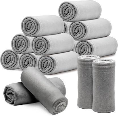 12-Pack Fleece Throw Blankets – Soft, Warm & Lightweight 60" x 50" (Light Gray)