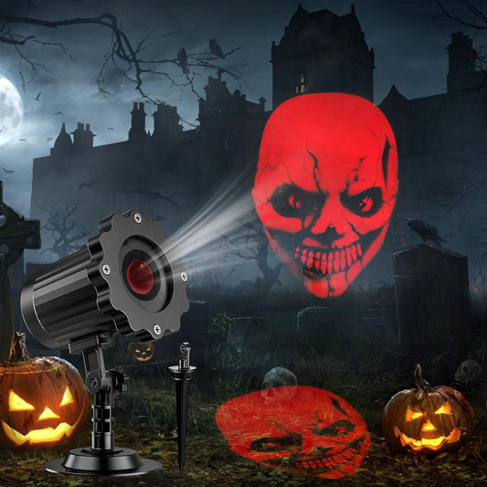 3D Dynamic Red Skull Halloween Projector – Waterproof Outdoor Holiday Light for Windows, Roofs, Walls, Ground & Cemetery Décor