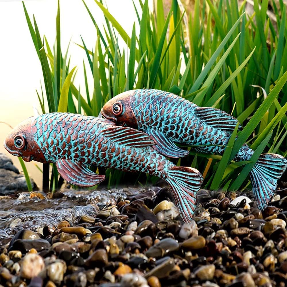 Antique Koi Fish Garden Statue – Outdoor Patio & Pond Sculpture for Backyard or Home Decor