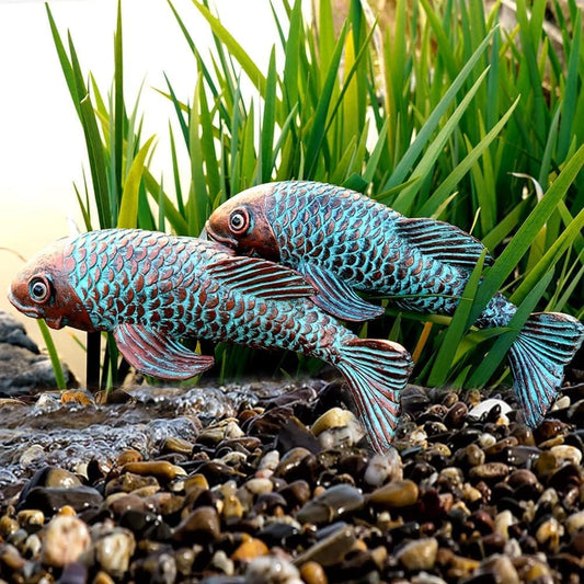 Antique Koi Fish Garden Statue – Outdoor Patio & Pond Sculpture for Backyard or Home Decor