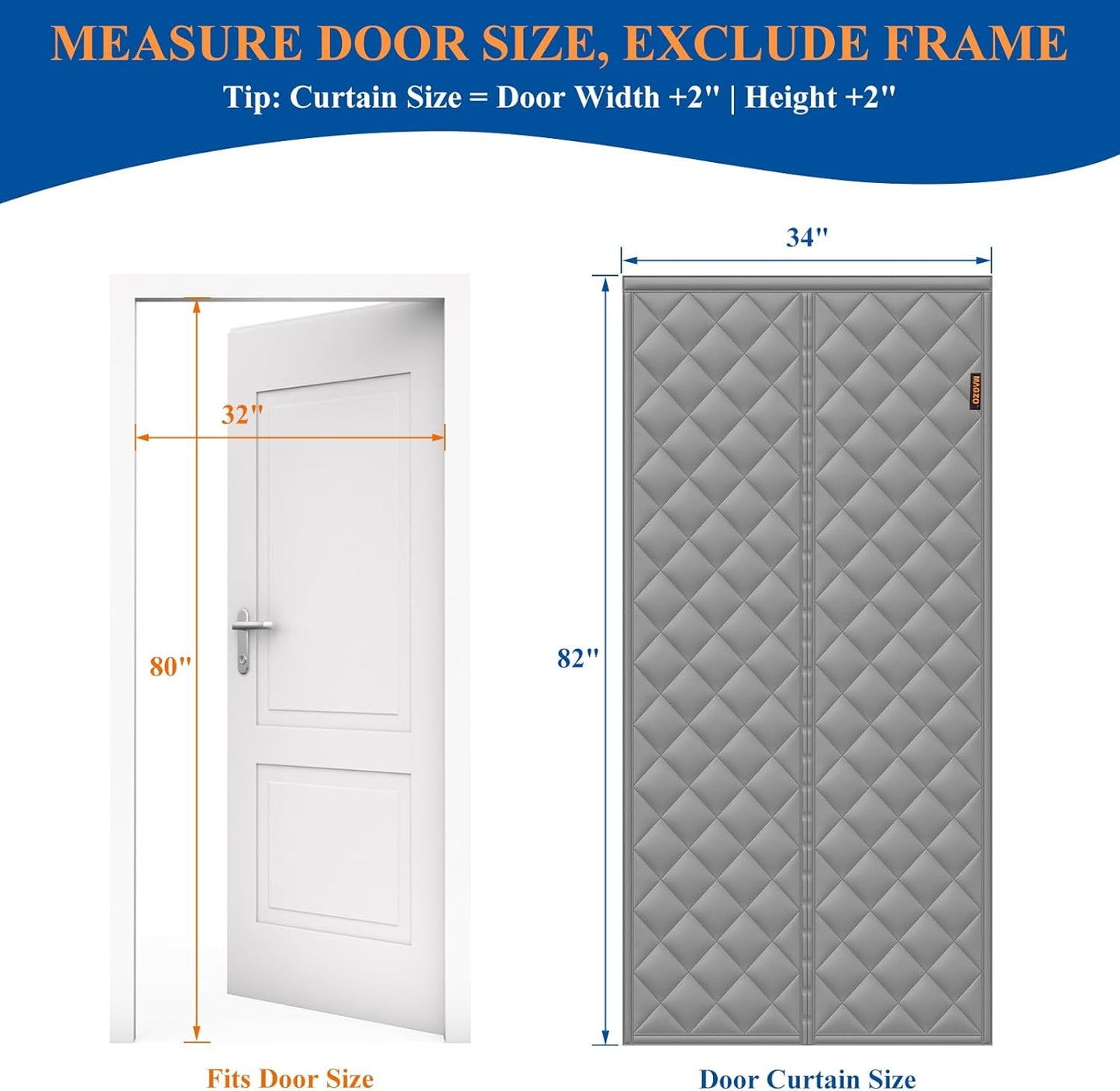 Magnetic Thermal Insulated Door Curtain – 5-Layer Winter Draft Blocker (Fits 32" x 80", Grey)