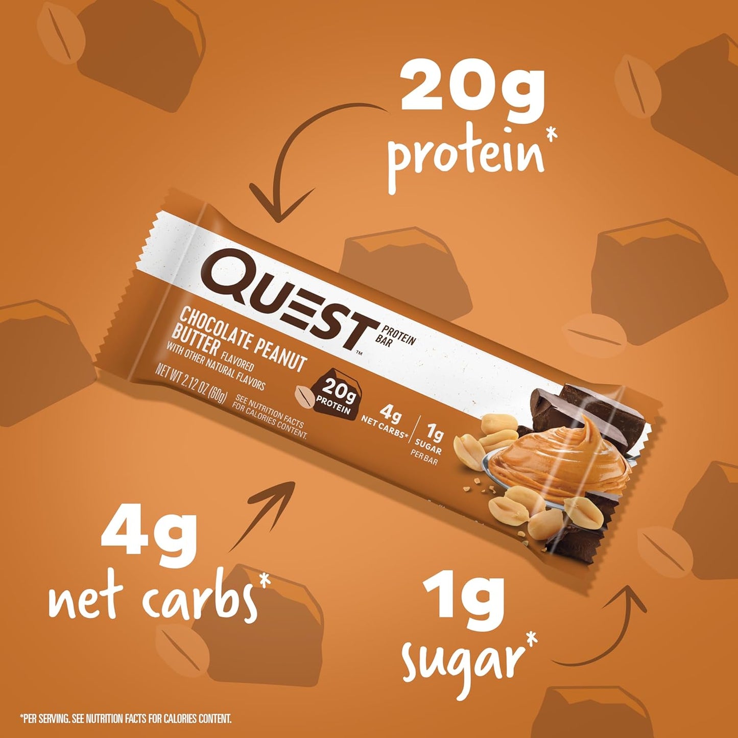 12-Count Quest Nutrition Chocolate Peanut Butter Bars – 20g Protein, 1g Sugar, Keto Friendly