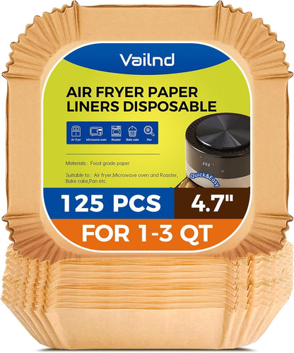 125 Pcs Disposable Air Fryer Paper Liners - Non-Stick, Bleach-Free Parchment for Microwave Use