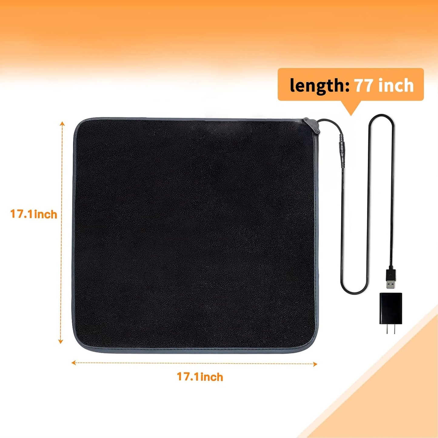 Foldable Heated Seat Cushion – USB Heating Pad with 3 Temperature Settings (Black)