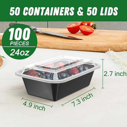 Reusable 50-Pack Meal Prep Containers with Lids (100-Piece Set), Leakproof and Food Safe, Microwave, Freezer, Dishwasher Safe