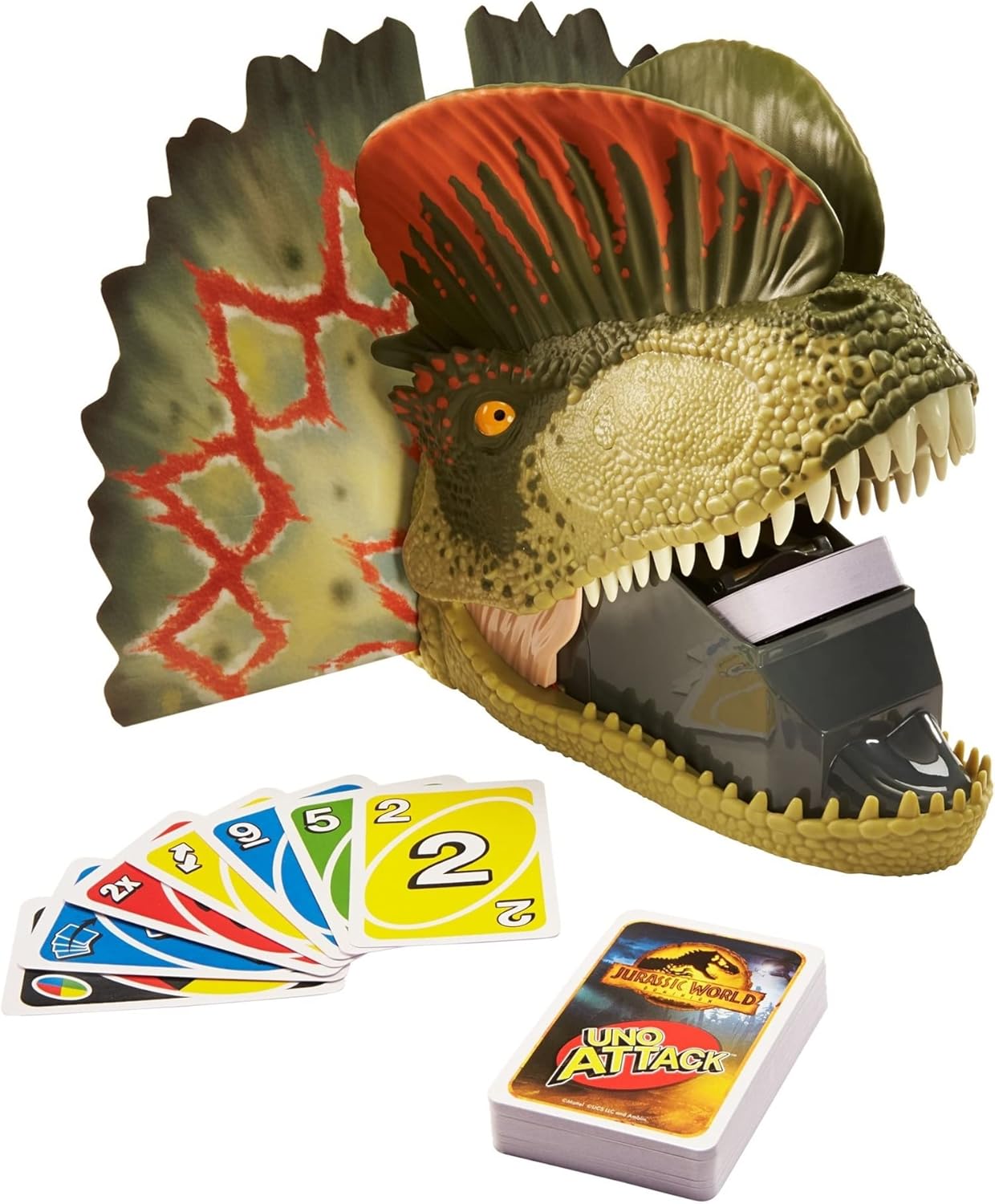UNO Attack: Jurassic World Card Game with Dinosaur Launcher, Lights & Sounds!