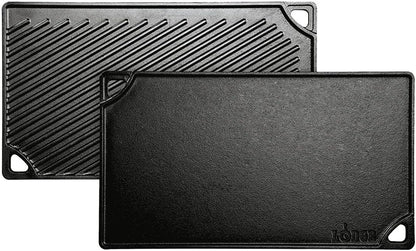 Reversible Cast Iron Grill/Griddle – Dual-Sided Double Burner Pan (Black)