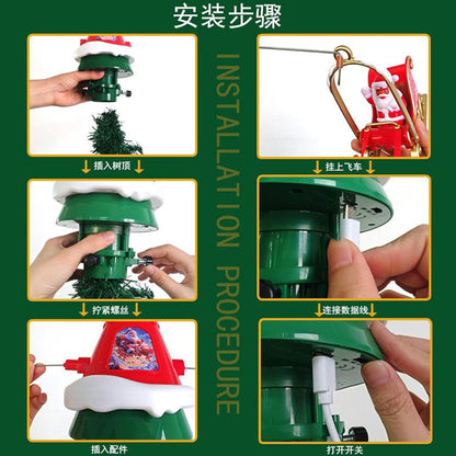 Electric-Rotating Star Christmas Tree Topper Ornament, with Led Star Santa Claus and Reindeer Sleigh