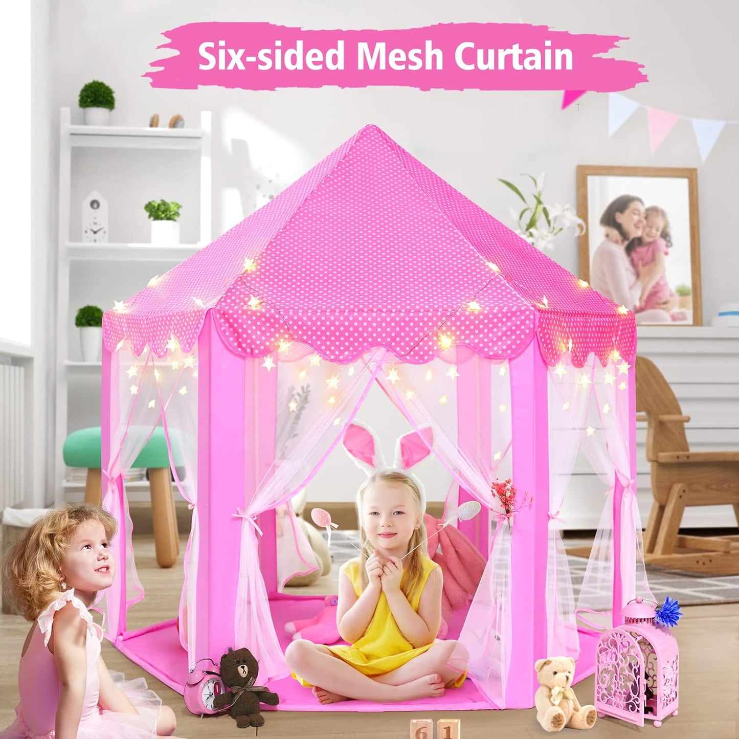 Princess Tent Girls Castle Play with Star Lights Toy