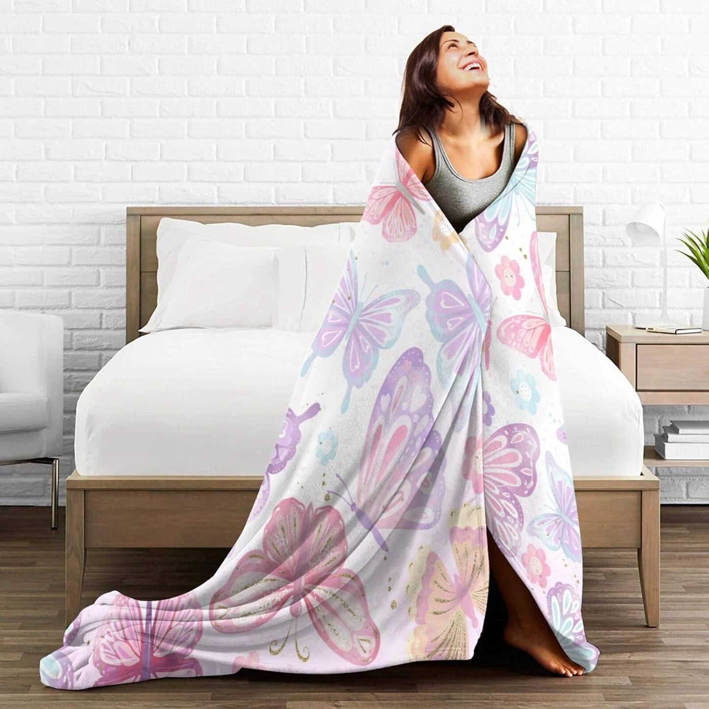 Cozy Pink Butterfly Throw Blanket for Women and Kids – Super Soft Plush Fleece, 40"x50"