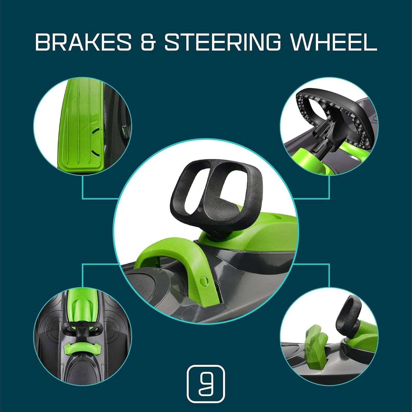 Snow Sled for Kids & Adults – Toboggan with Steering Wheel, Anti-Slip Seat & Brake (Mystic Green, 260 lbs, Age 3+)