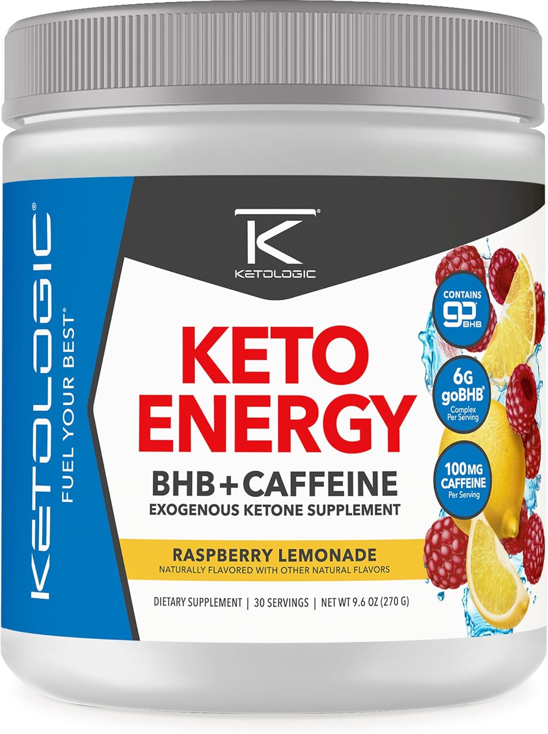 BHB KetoEnergy Exogenous Ketones Powder with Caffeine, Raspberry Lemonade - 30 Serve