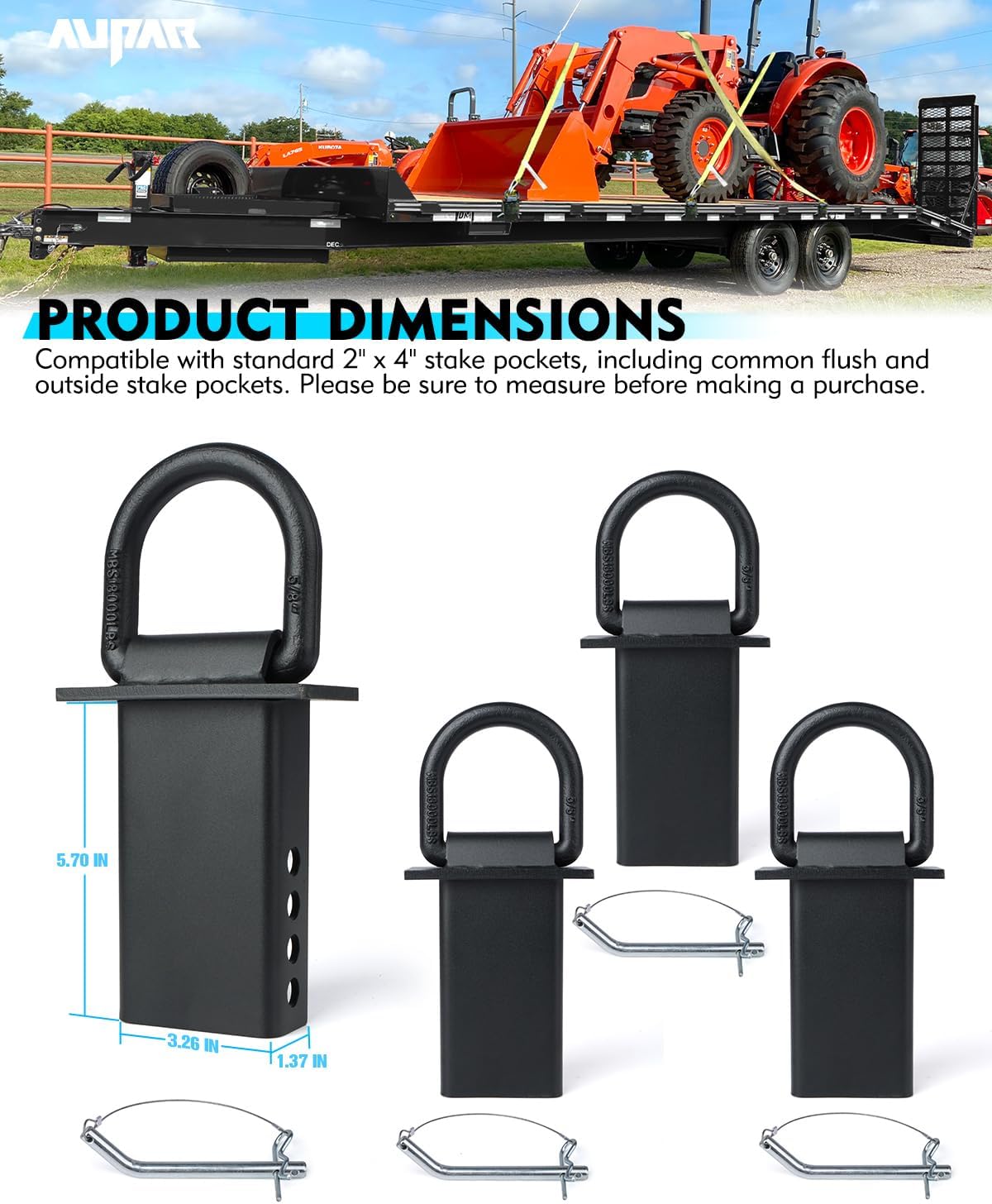 Heavy-Duty Stake Pocket D-Ring Tie-Down Anchors – 18,000 lb Capacity, Adjustable 5/8" Trailer & Flatbed Truck D-Rings, 4-Pack