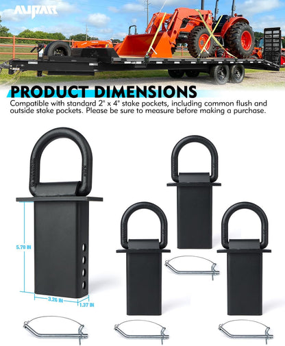 Heavy-Duty Stake Pocket D-Ring Tie-Down Anchors – 18,000 lb Capacity, Adjustable 5/8" Trailer & Flatbed Truck D-Rings, 4-Pack