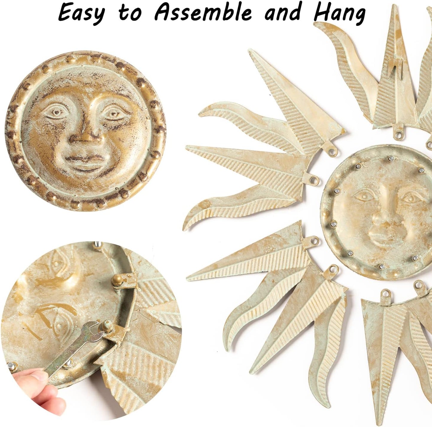 21.65" 3D Metal Sun Wall Art – Green-Gold Outdoor & Indoor Hanging Sculpture for Garden, Patio, Farmhouse, Living Room or Bedroom