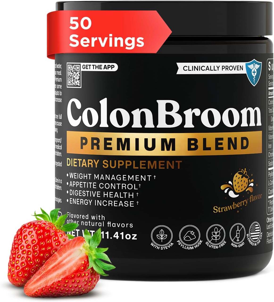 Colon Broom Psyllium Fiber Drink – Weight Management & Gut Health (Strawberry, 50 Servings)