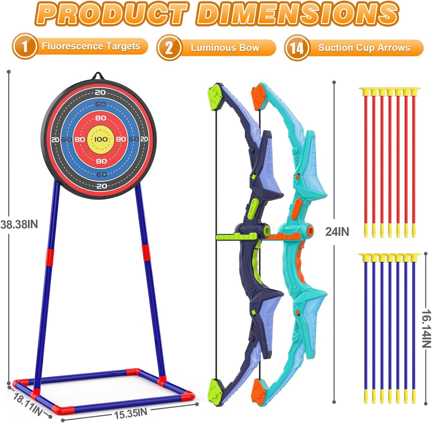 2-Pack Kids Bow & Arrow Set – Light-Up Bows with 14 Suction Arrows & Target (Ages 4–12)
