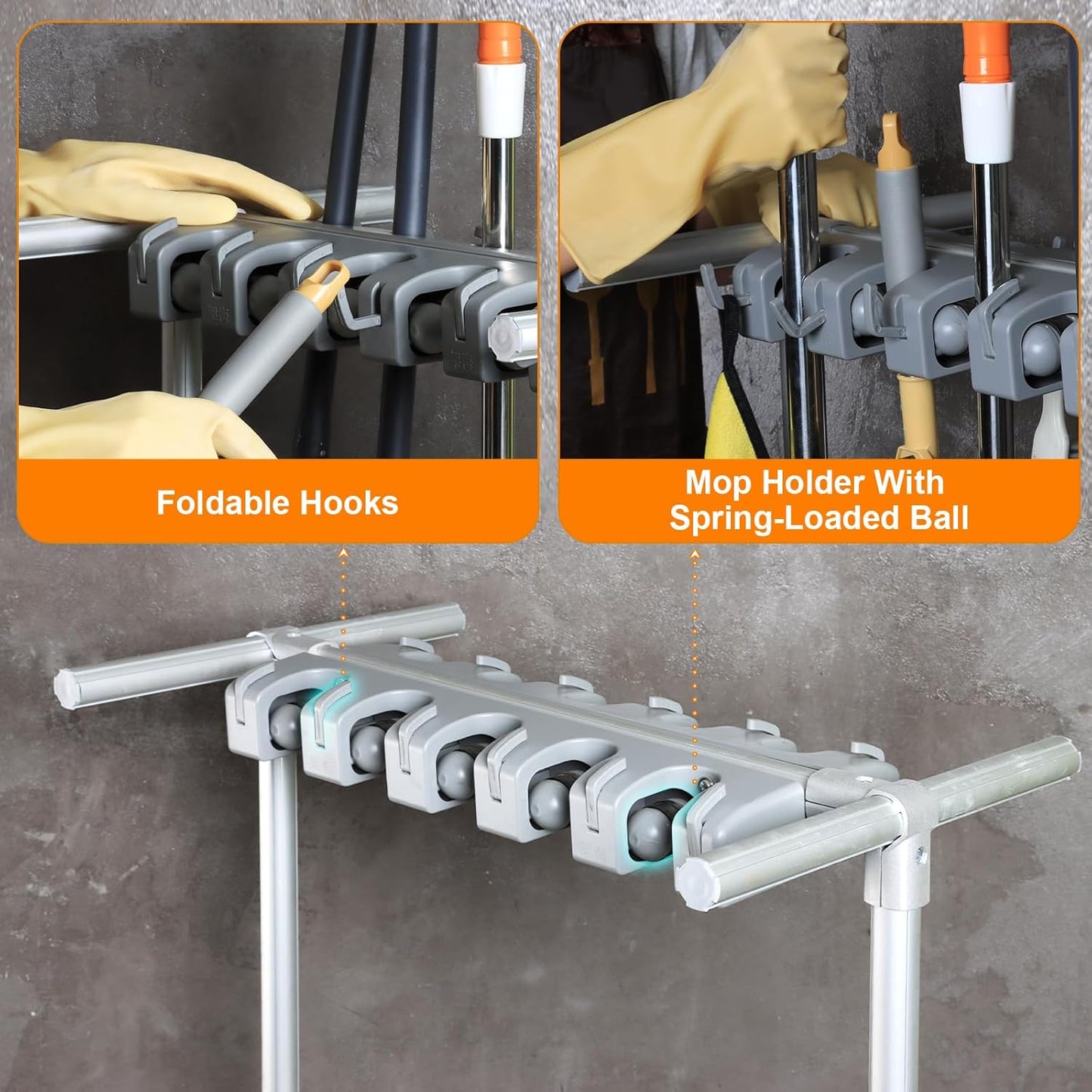 Mobile Mop and Broom Holder – Space-Saving Organizer for Cleaning Tools, Keeps Mops, Brooms & Supplies Neatly Stored