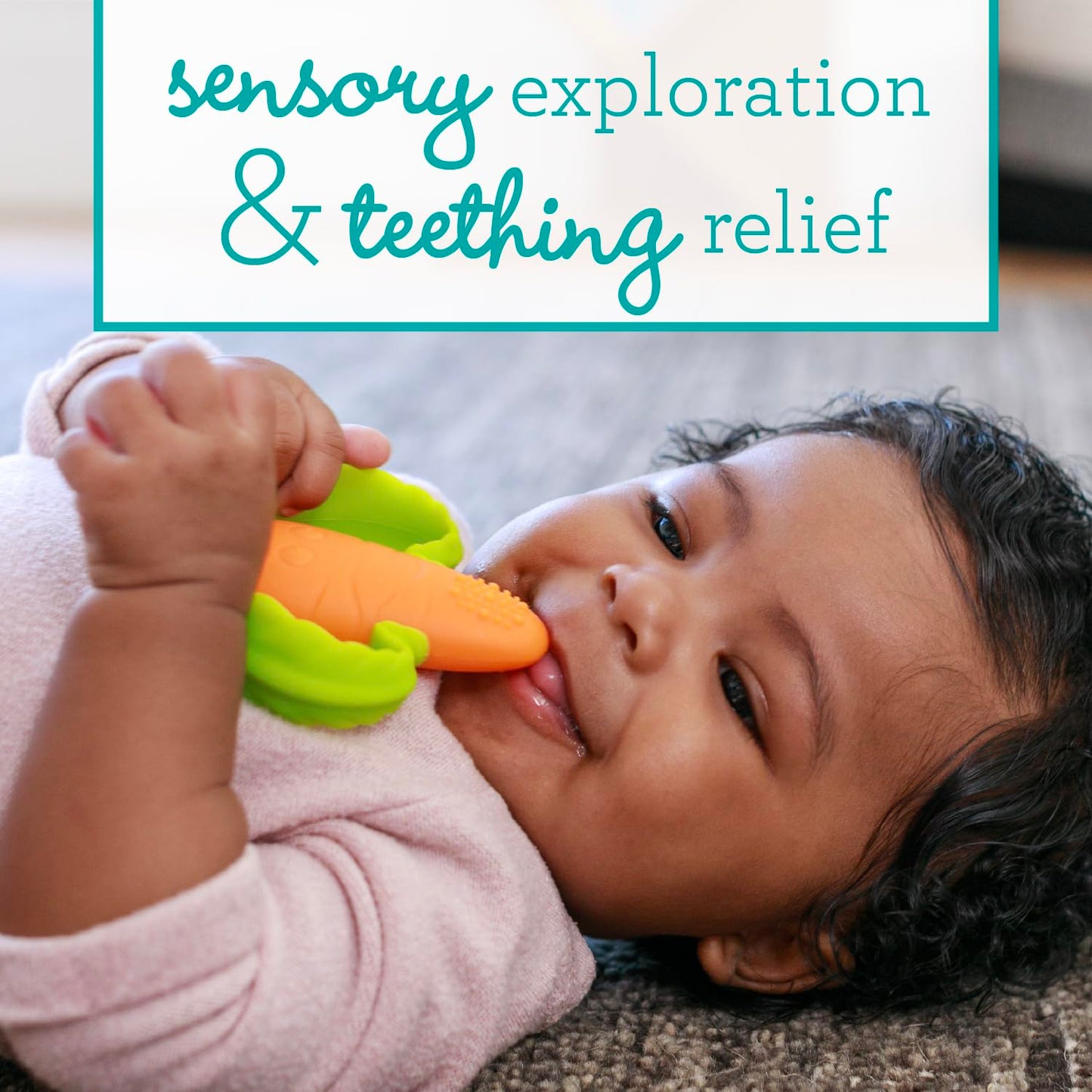 Lil’ Nibbles Textured Silicone Teether, BPA-Free Baby Teething Toy, Soft, Easy to Hold, Sensory Stimulation for Infants, Carrot