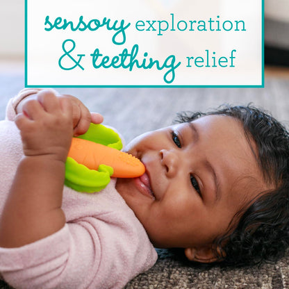 Lil’ Nibbles Textured Silicone Teether, BPA-Free Baby Teething Toy, Soft, Easy to Hold, Sensory Stimulation for Infants, Carrot