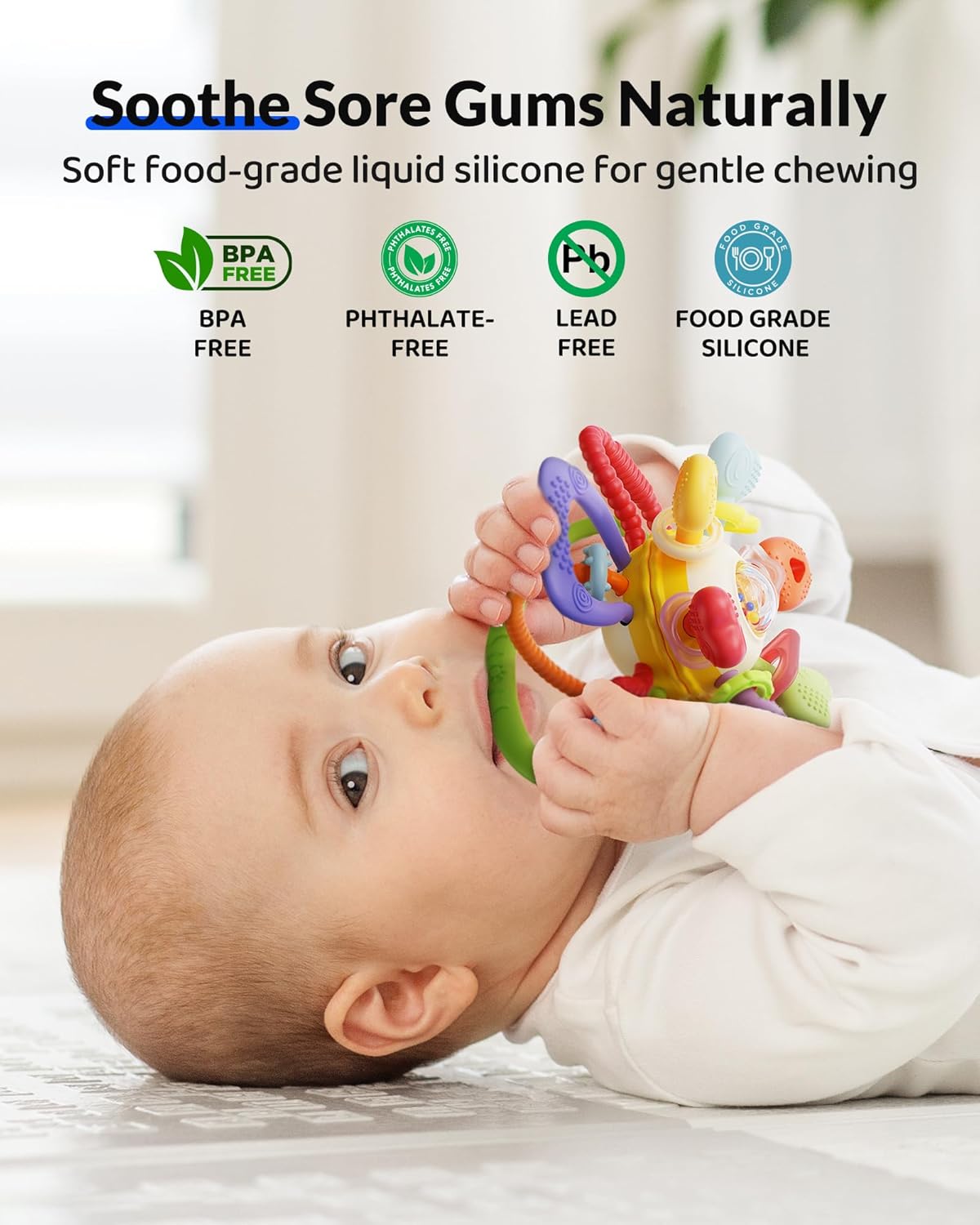 Montessori Sensory Teething Toy – BPA-Free Silicone Rattle Teether for Babies (0–12 Months)
