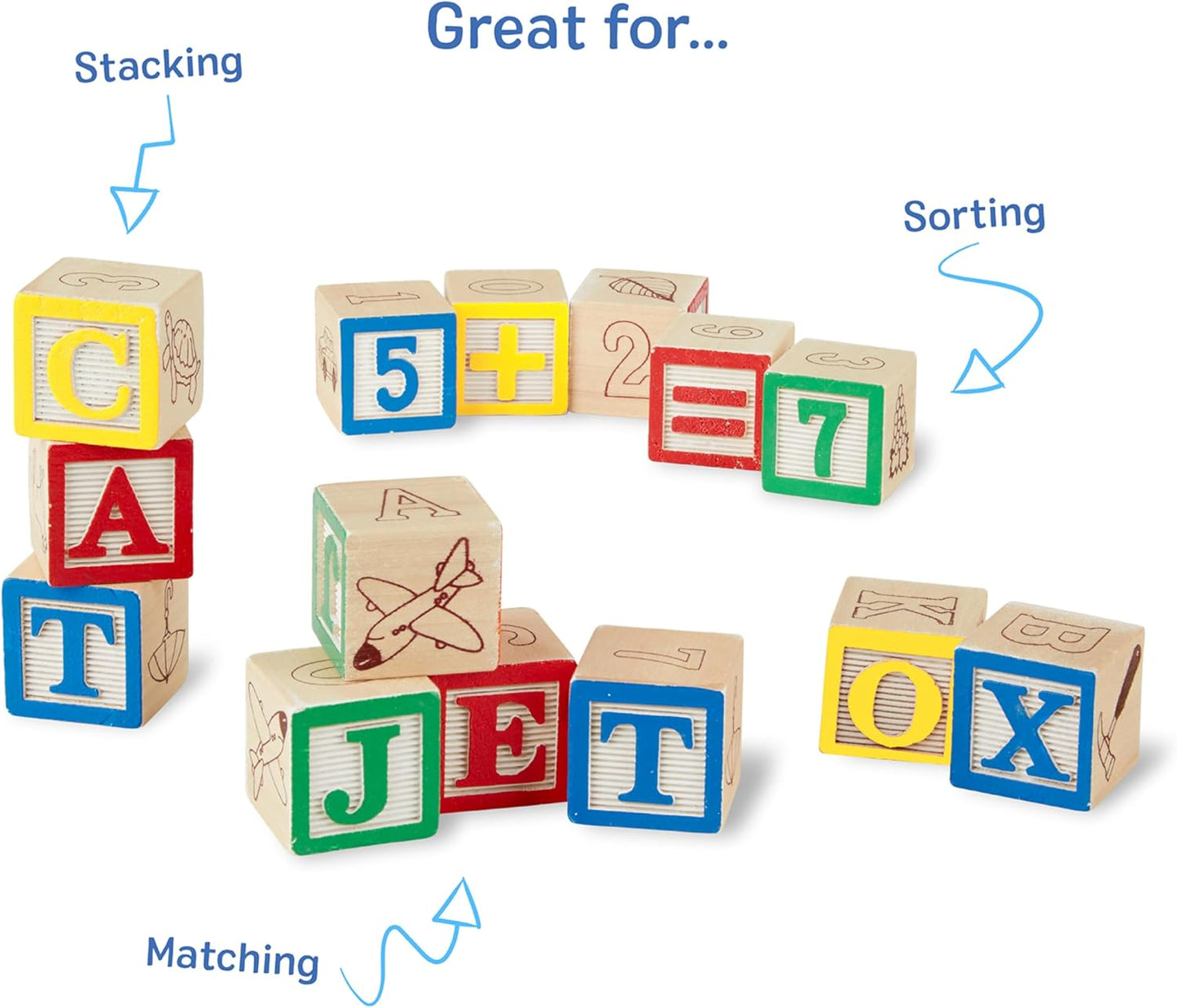Deluxe Wooden ABC/123 Blocks Set (50 pcs) with Storage Pouch