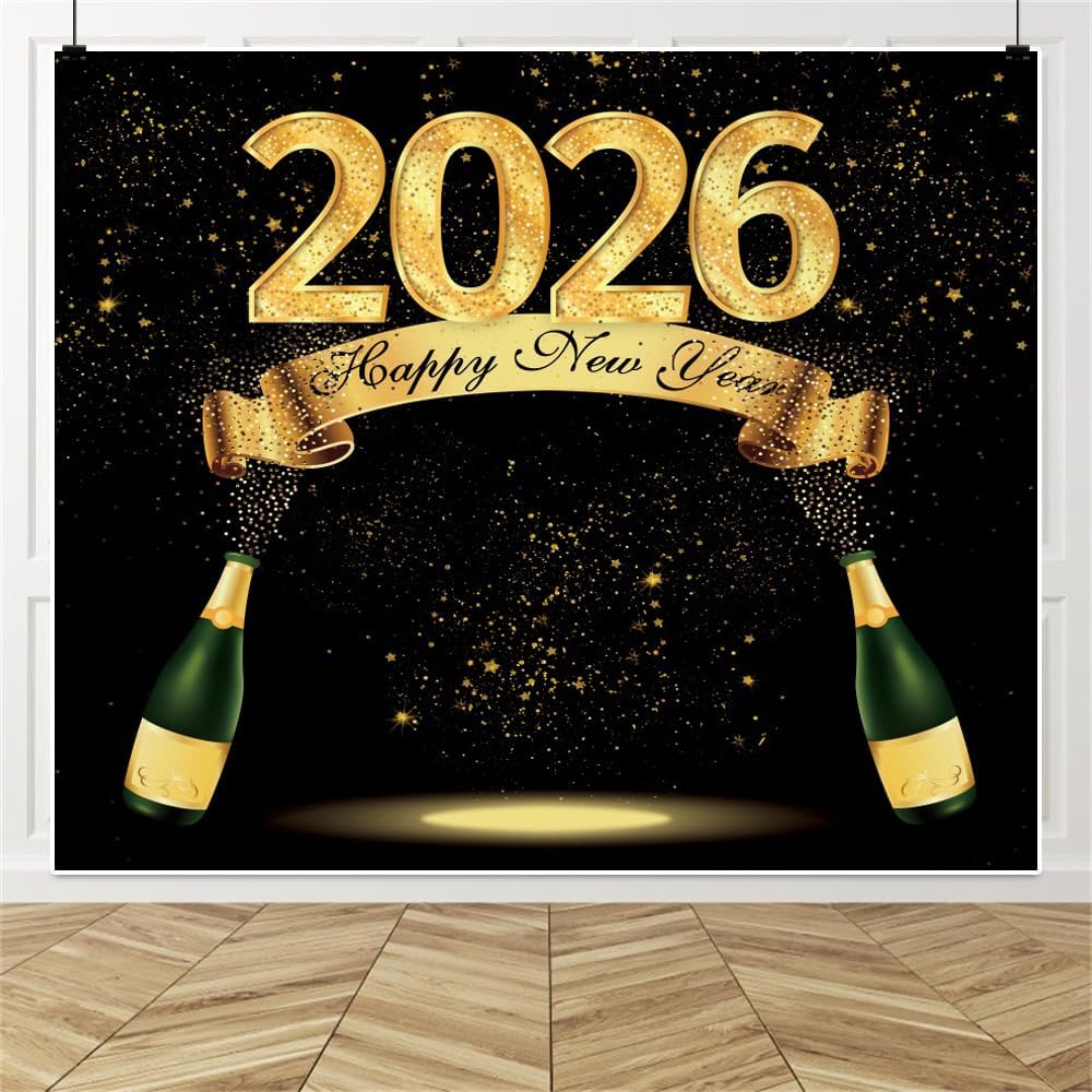 2026 New Year Backdrop – 10x8 FT Fabric Champagne Party Photography Background