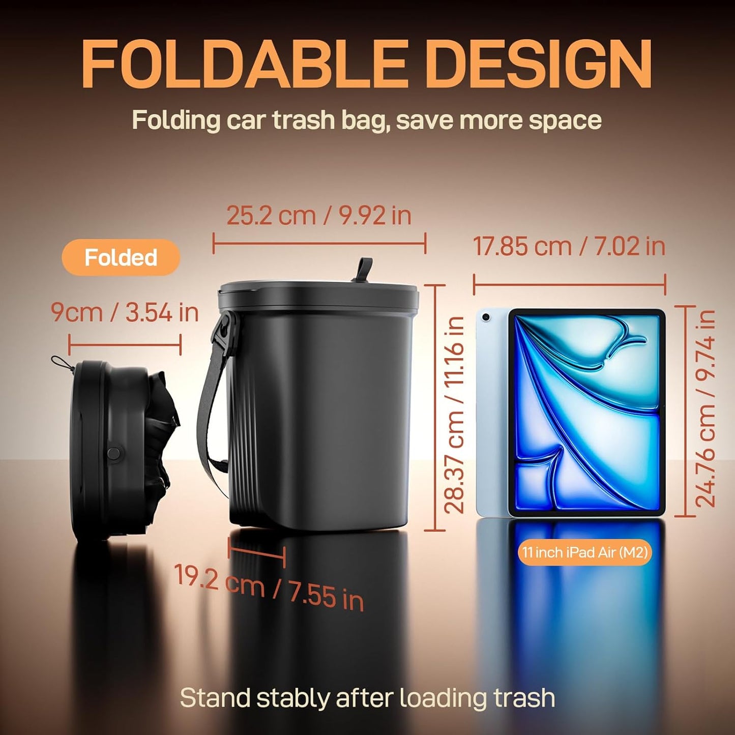 Leakproof Silicone Car Trash Can with Lid – 2 Gallon Vehicle Garbage Bin for Sedan, SUV, Van & Truck – Black