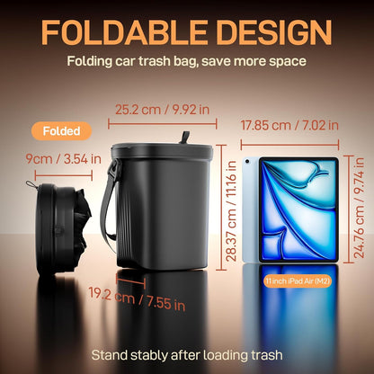 Leakproof Silicone Car Trash Can with Lid – 2 Gallon Vehicle Garbage Bin for Sedan, SUV, Van & Truck – Black