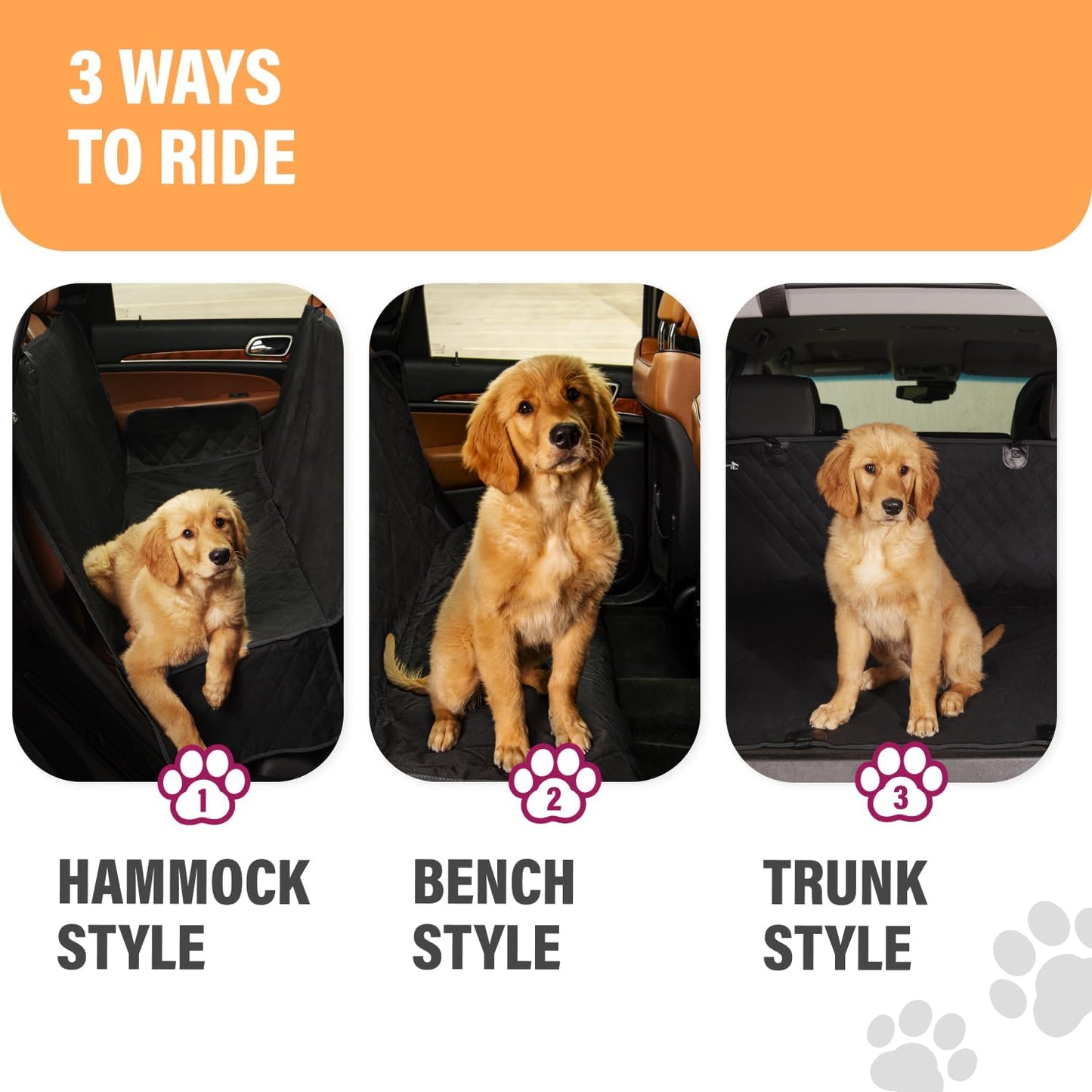 XL Dog Car Hammock Seat Cover – Waterproof Backseat Protector for Cars, Trucks & SUVs – Black