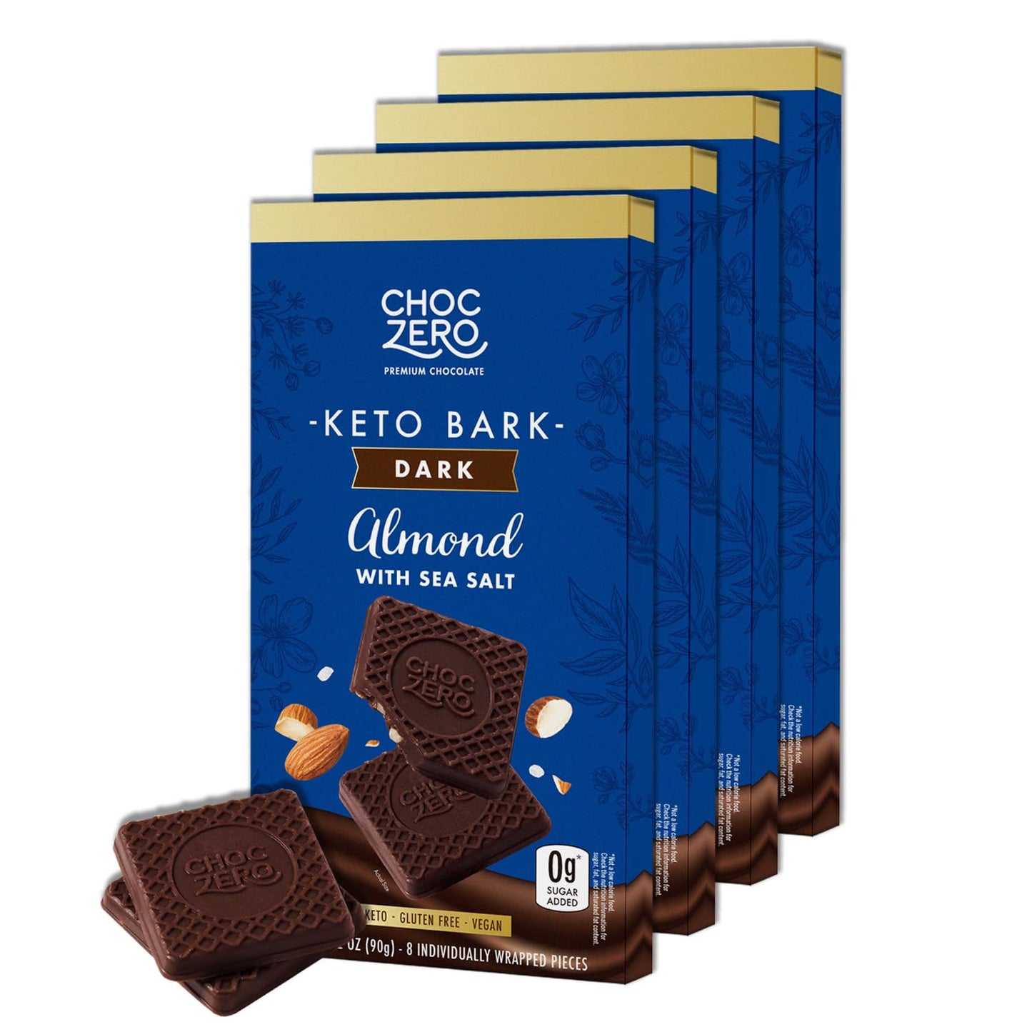 Sugar-Free Dark Chocolate Almond Keto Bark with Sea Salt – Vegan, Low Carb, High Fiber, No Sugar Alcohols, 3.2 oz Bars (4 Pack)