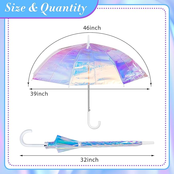 Iridescent Holographic Automatic Umbrella for Women (2-Pack)