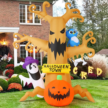 8 FT Halloween Inflatable Dead Tree – LED Light-Up Owl, Ghost & Pumpkin Outdoor Yard Decoration for Lawn & Garden