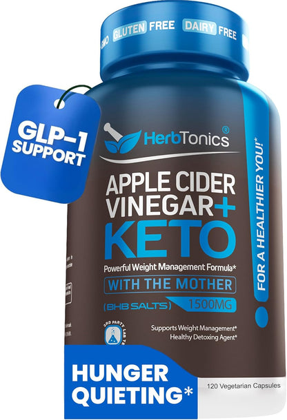 120-Capsules Herbtonics Keto ACV with BHB Salts - Appetite & Metabolism Support