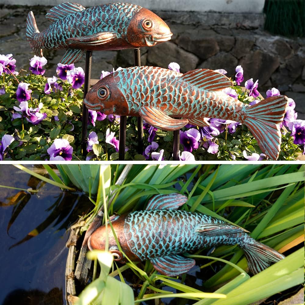 Antique Koi Fish Garden Statue – Outdoor Patio & Pond Sculpture for Backyard or Home Decor