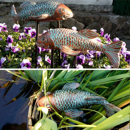 Antique Koi Fish Garden Statue – Outdoor Patio & Pond Sculpture for Backyard or Home Decor