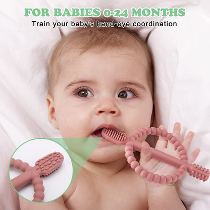 Baby Silicone Teething Toothbrush – Easy-Hold Handle, Double-Sided Gum Massager (Bright Green & Caramel)