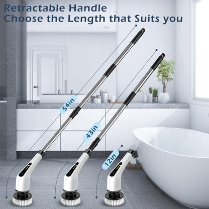 Cordless Electric Spin Scrubber with 8 Brush Heads – 90 Min Runtime, 3 Sizes, 2 Speeds