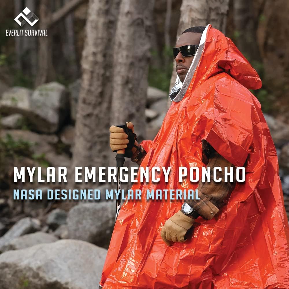 Emergency Survival Rain Poncho – Mylar Space Blanket for Camping & Disaster Kits